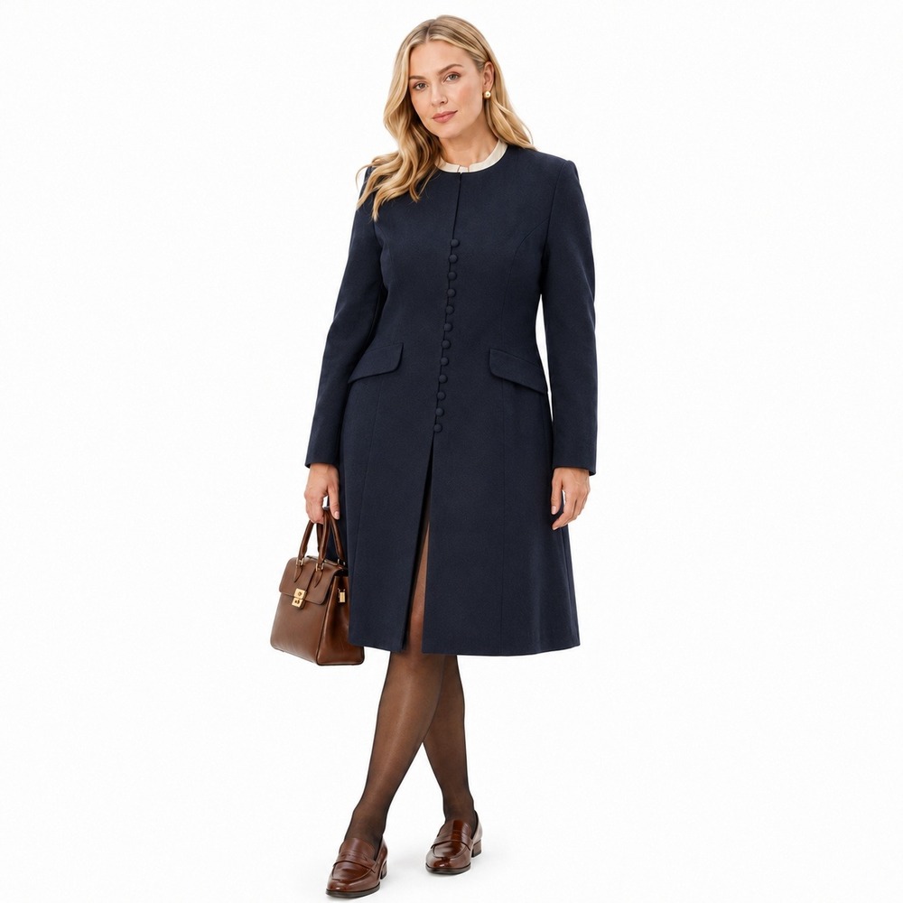 Studio I Longline Button Front Crepe Coat Dress Back Old Money Professional 14